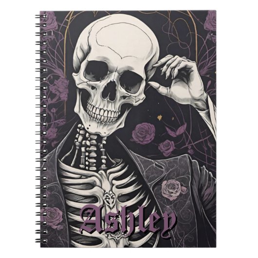 Dark Boho Gothic Skeleton & Roses Halloween Notizblock (Vorderseite)