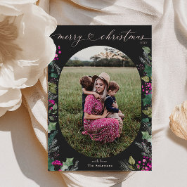 Dark Boho Greenerage Foliage Foto Weihnachtskarte Feiertagskarte