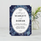 Dark Boho Moody Blue Floral Wedding Einladung (Stehend Vorderseite)