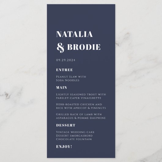 Dark Boho Navy Terracotta Wedding Menu Menükarte (Vorderseite)