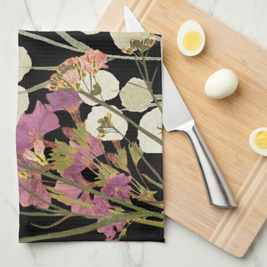 Dark Boho Pressed Paper-Blume Geschirrtuch (Viertel Falte)