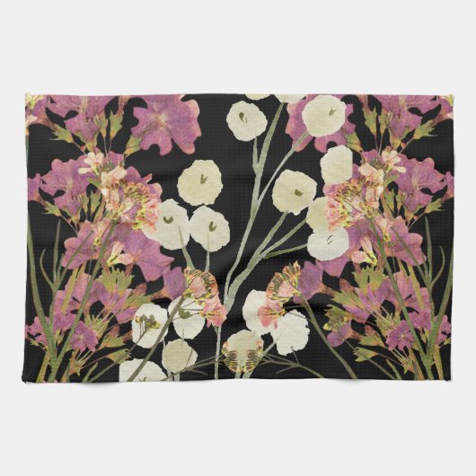 Dark Boho Pressed Paper-Blume Geschirrtuch (Horizontal)