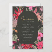 Dark Boho Red Blush Floral Save the Date einladen Dankeskarte (Vorderseite)