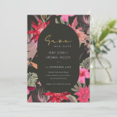 Dark Boho Red Blush Floral Save the Date einladen Dankeskarte (Stehend Vorderseite)