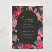 Dark Boho Red Blush Floral Save the Date einladen Dankeskarte (Vorne/Hinten)