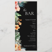 Dark Boho Tropical Floral Wedding Bar Menu Menükarte (Vorderseite)