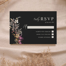 Dark Boho Wildblume Wedding RSVP Karte