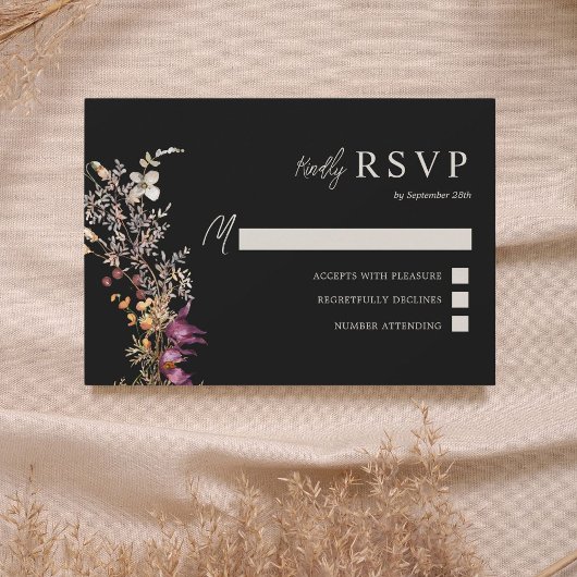Dark Boho Wildblume Wedding RSVP Karte