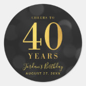 Dark Bokeh Gold jubelt auf 40 Jahre Geburtstag Runder Aufkleber (Vorderseite)