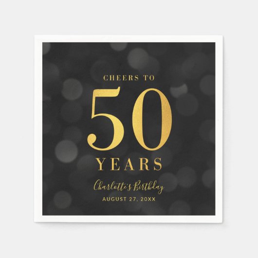 Dark Bokeh Imitate Gold jubelt bis 50 Jahre Geburt Serviette (Vorderseite)