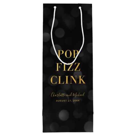 Dark Bokeh Imitate Gold Pop Fizz Clink Geschenktüte Für Weinflaschen (Rückseite)