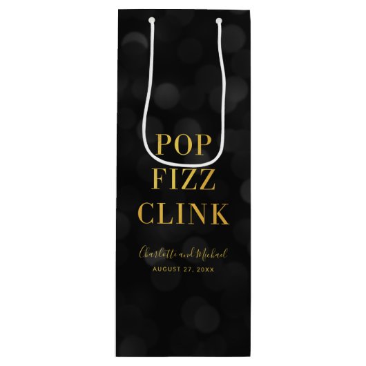 Dark Bokeh Imitate Gold Pop Fizz Clink Geschenktüte Für Weinflaschen (Vorderseite)