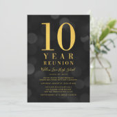 Dark Bokeh Lights 10-Jahres-Wiedersehen Einladung (Stehend Vorderseite)