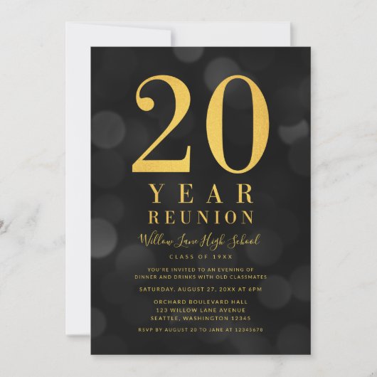 Dark Bokeh Lights 20-jährige Wiedersehen Einladung (Vorderseite)