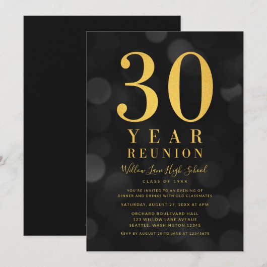 Dark Bokeh Lights 30-Jahres-Wiedersehen Einladung (Vorne/Hinten)