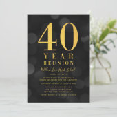 Dark Bokeh Lights 40-Jahres-Wiedersehen Einladung (Stehend Vorderseite)