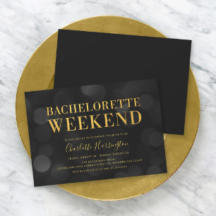Dark Bokeh Lights Imitats Gold Bachelorette Wochen Einladung