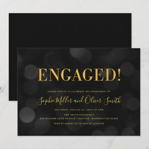 Dark Bokeh Lights Imitats Gold Engagement Party Einladung