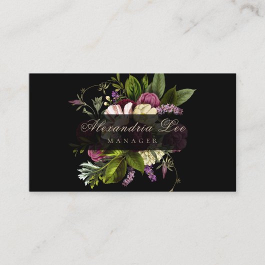 Dark Botanic Floral Business Cards Visitenkarte (Vorderseite)