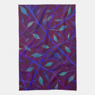 Dark Botanical Burgundy Jewel Foliage Monogram Geschirrtuch