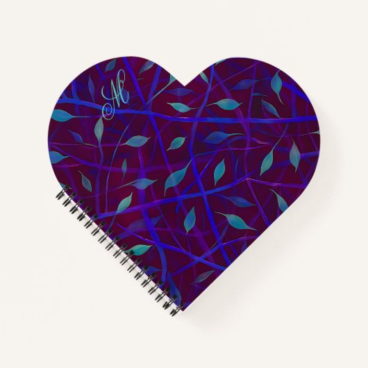 Dark Botanical Burgundy Jewel Foliage Monogram Notizblock (Vorderseite)