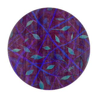 Dark Botanical Burgundy Jewel Foliage Monogram Schneidebrett