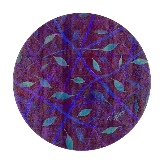 Dark Botanical Burgundy Jewel Foliage Monogram Schneidebrett (Vorderseite)