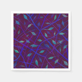 Dark Botanical Burgundy Jewel Foliage Monogram Serviette