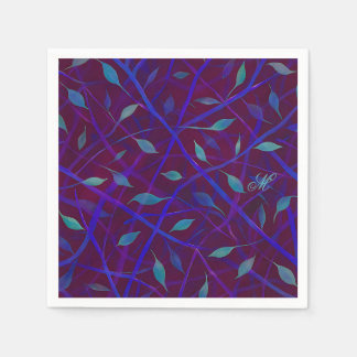 Dark Botanical Burgundy Jewel Foliage Monogram Serviette