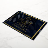 Dark Botanical Elegant Navy Blue & Gold Wedding Folieneinladung (Gedreht)