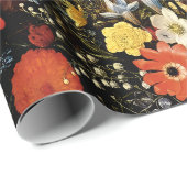 Dark Botanical Elegante Floral Geschenkpapier (Rolleneckpunkt)
