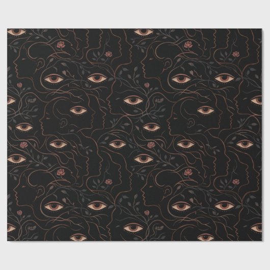 Dark Botanical Faces Wrapping Paper Geschenkpapier (Flach)