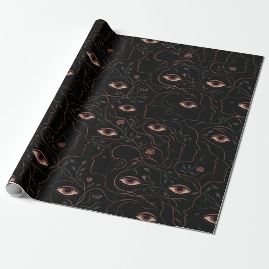Dark Botanical Faces Wrapping Paper Geschenkpapier (Ungerollt)