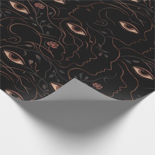 Dark Botanical Faces Wrapping Paper Geschenkpapier (Ecke)