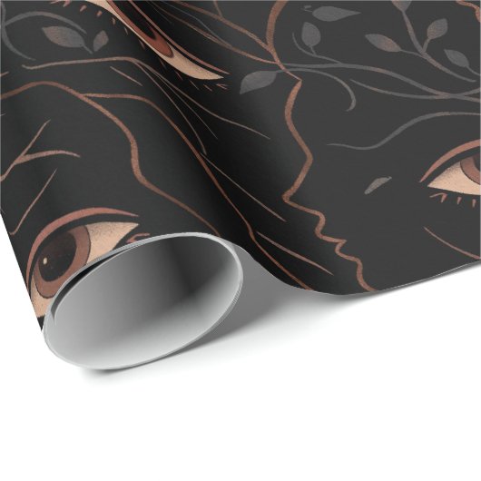 Dark Botanical Faces Wrapping Paper Geschenkpapier (Rolleneckpunkt)