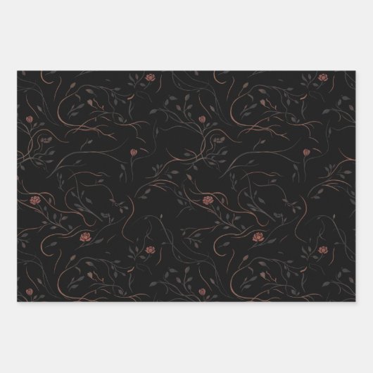 Dark Botanical Faces Wrapping Paper Set Geschenkpapier Set (Vorderseite)