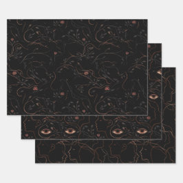 Dark Botanical Faces Wrapping Paper Set Geschenkpapier Set