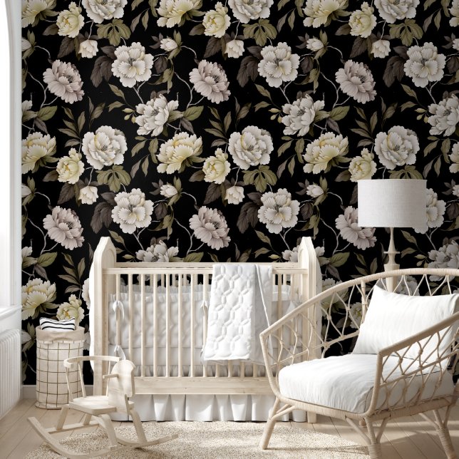 Dark Botanical Floral Peel and Stick Tapete (Kinder)
