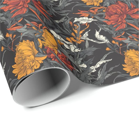 Dark Botanical Garden Floral Wrapping Paper Geschenkpapier (Rolleneckpunkt)