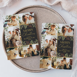 Dark Botanical Gold Script 5 Foto Weihnachtskarte Feiertagskarte