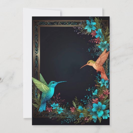 Dark Botanical Hummingbird Theme Einladung (Rückseite)