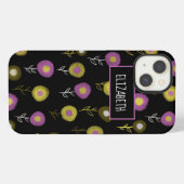 Dark Botanical Lila Green Black Pattern Name iPhone Hülle (Rückseite (Horizontal))