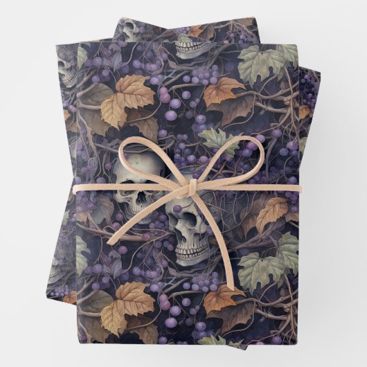 Dark Botanical Skull Halloween Geschenkpapier Set (Beispiel)