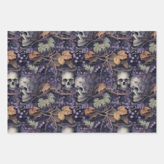 Dark Botanical Skull Halloween Geschenkpapier Set (Vorderseite)