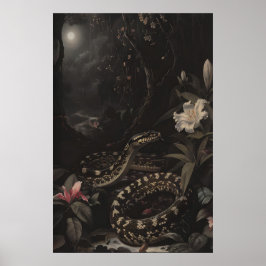 Dark Botanical Snake Art Print Floral Reptile Poster