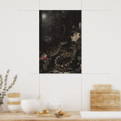 Dark Botanical Snake Art Print Floral Reptile Poster (Küche)
