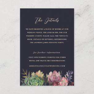 Dark Botanical Succulent Hotel Information Wedding Begleitkarte