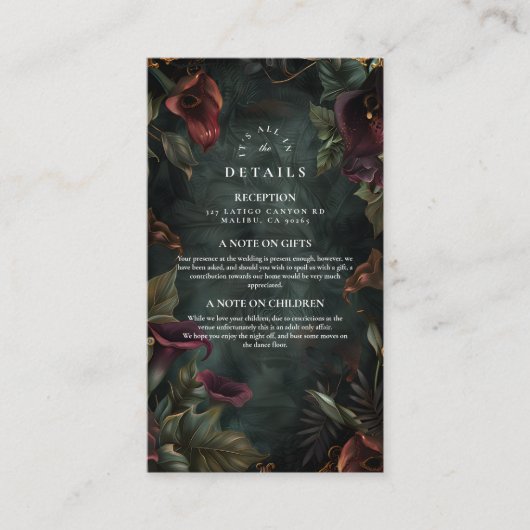 Dark Botanical Wedding Ästhetik Begleitkarte (Vorderseite)