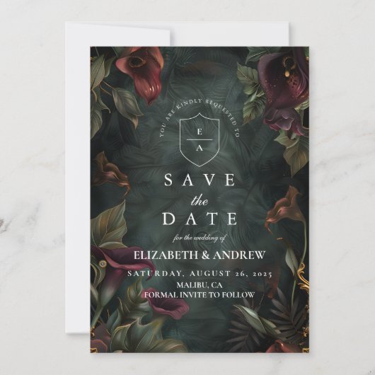 Dark Botanical Wedding Ästhetik Save The Date (Vorderseite)