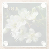 Dark Botanical White Plum Blossom Glass Coaster Glasuntersetzer (Rückseite)